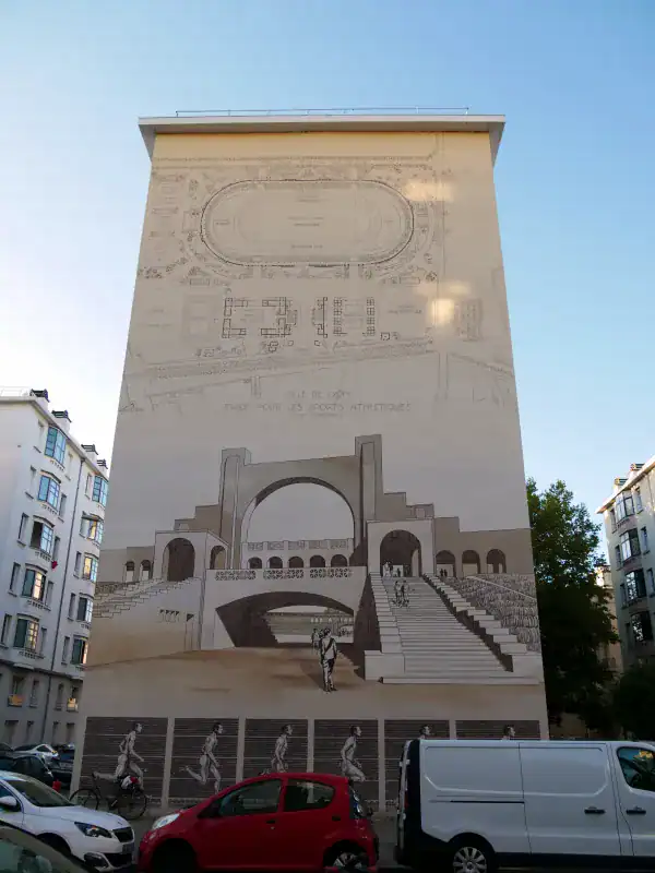 Murs peints Tony Garnier - Mur n°15 Le stade de Gerland - Lyon - Fresque murale