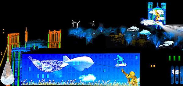 Colline de Fourvière depuis les berges de Saône, Les cueilleurs de nuages (c) CozTen — Simulation d'artiste