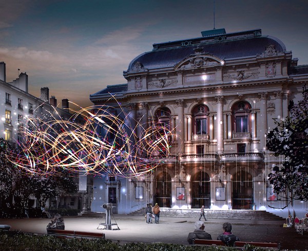 Place des Célestins, Jérôme Donna de la Direction de l'Éclairage de la ville de Lyon — Simulation d'artiste