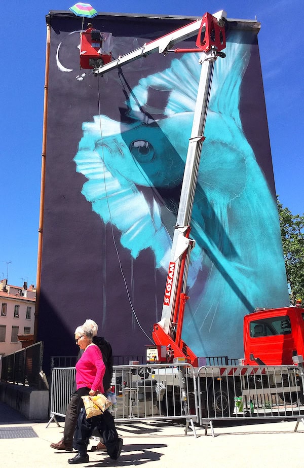 Fresque Mur69 par Keza, place des Tapis, Croix-Rousse, Lyon, 2017 à 2019