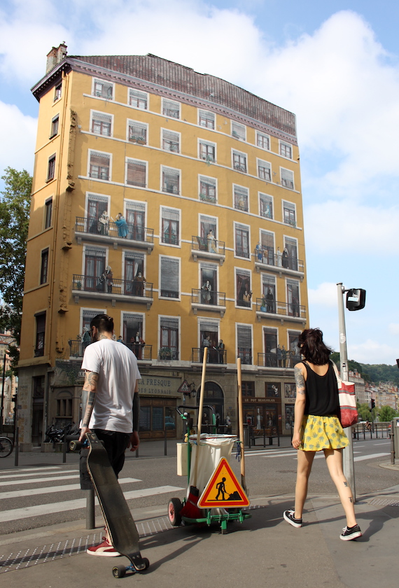 Mur peint des lyonnais célèbres, quai de Saône, Lyon 1er (croisement rue de la Martinière, quai Saint-Vincent)