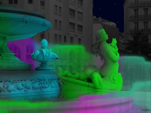 Fontaine des Jacobins, Lyon, animation fête des lumières 2018 de David Udovtsch (simulation)