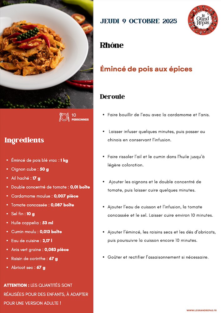 Recette végétarienne d'émincé de pois aux épices, Christian Têtedoie pour Le Grand Repas 2025 à Lyon